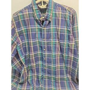 Saddlebrook Western Wear Shirt Mens Turquoise plaid Vintage 80's Buttons Sz L
